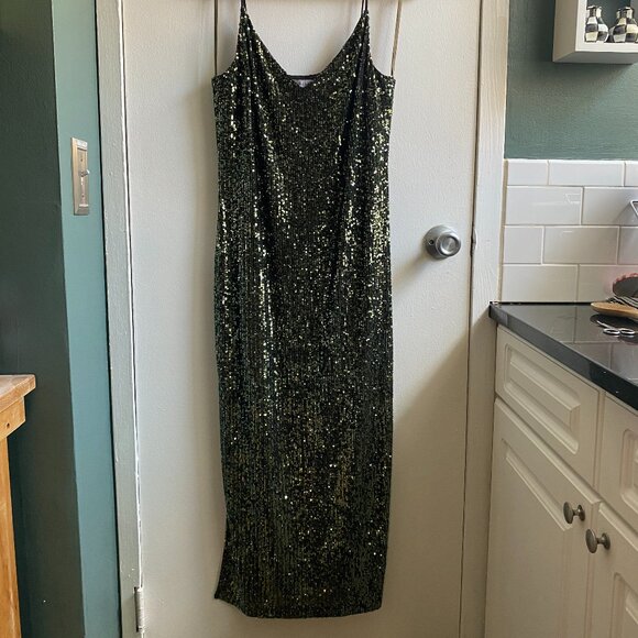 Topshop Green Sequin Dress, Size 6 - Picture 2 of 10
